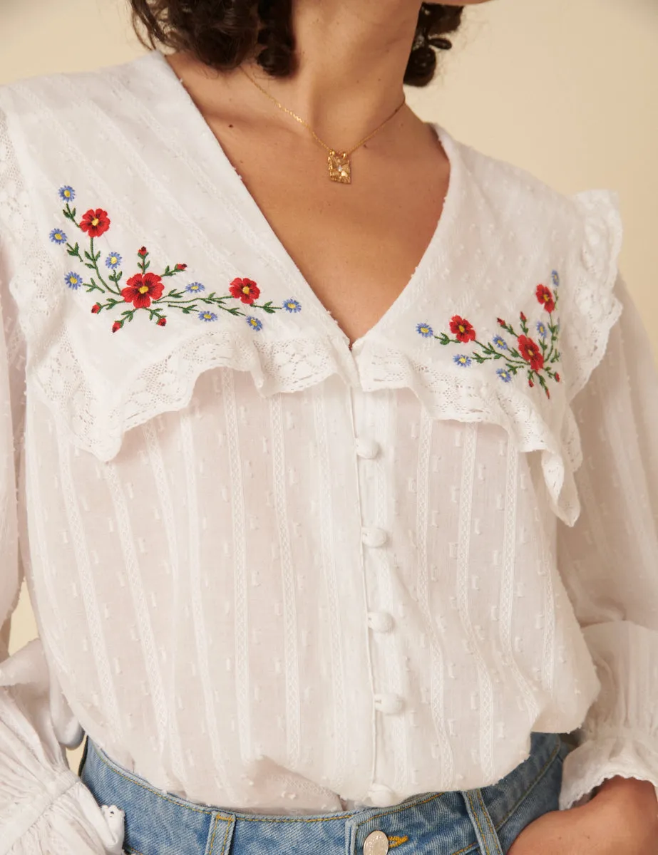 White Floral Embroidered Blouse sold by Nobody's Child product image thumbnail 3