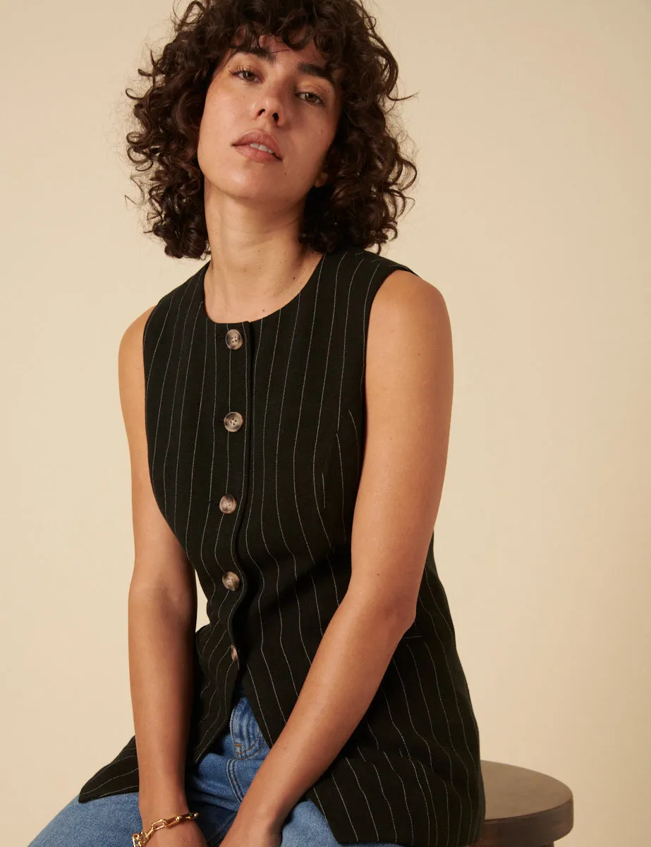 Black Pinstripe Tailored Waistcoat sold by Nobody's Child product image thumbnail 2