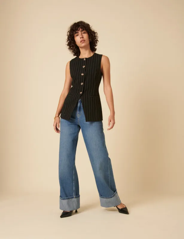 Black Pinstripe Tailored Waistcoat sold by Nobody's Child