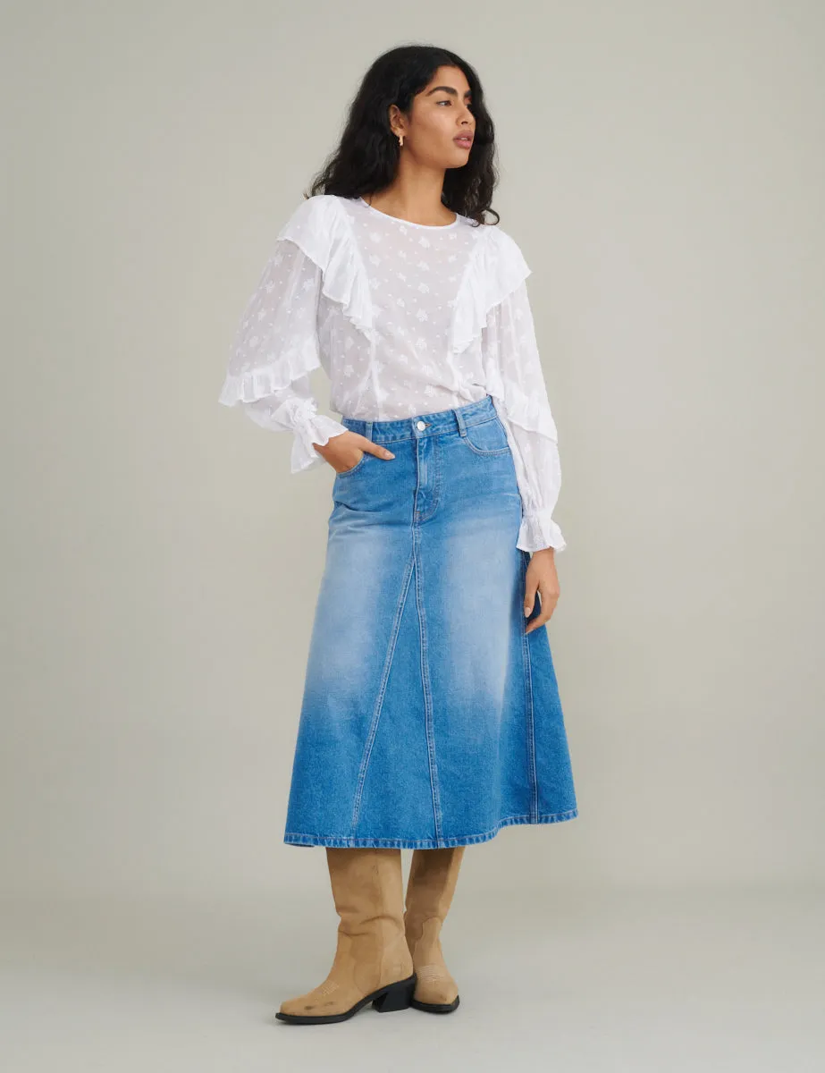 White Frill Floral Embroidered Blouse sold by Nobody's Child product image thumbnail 3