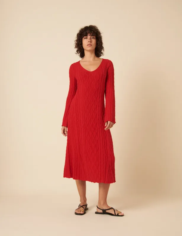 Red Cable Knit A-Line Knitted Dress sold by Nobody's Child