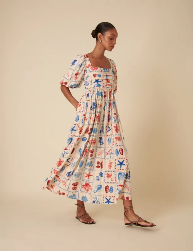 Beige Shell Print Nova Midi Dress made by Nobody's Child