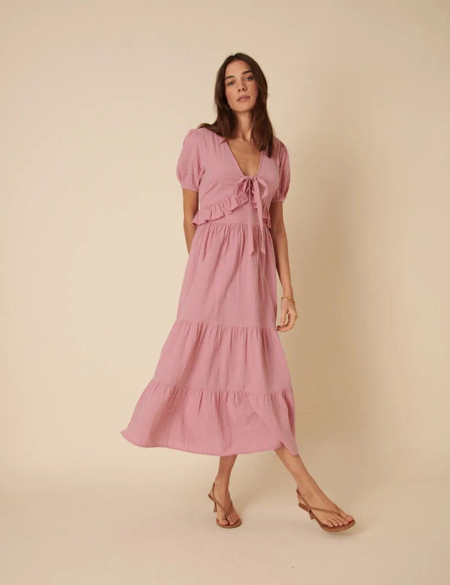 Pink Ruffle Tiered Katie Midi Dress sold by Nobody's Child product image thumbnail 3