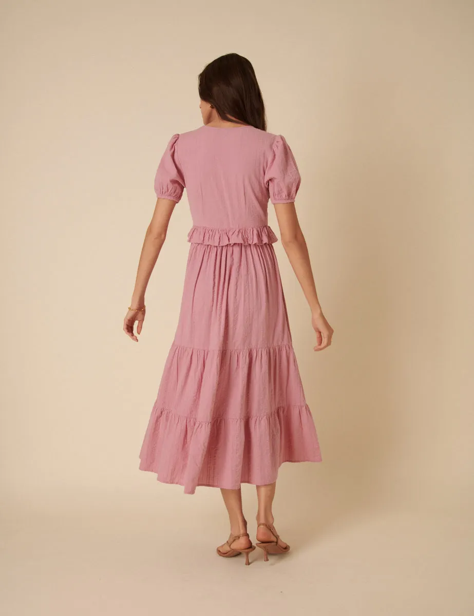 Pink Ruffle Tiered Katie Midi Dress sold by Nobody's Child product image thumbnail 4
