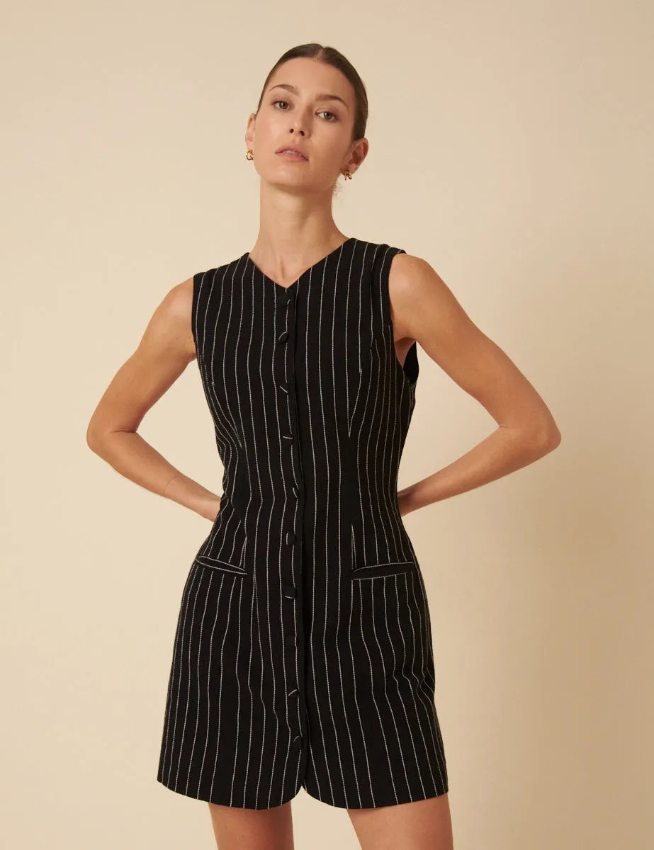 Black Pinstripe Yana Tailored Mini Dress sold by Nobody's Child
