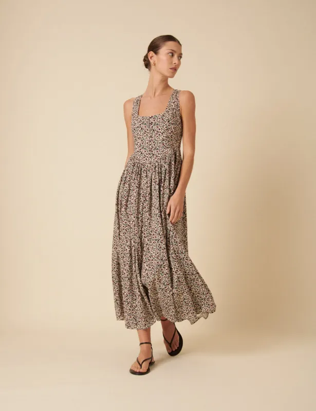 Cream Ditsy Floral Drop Waist Cora Midi Dress sold by Nobody's Child
