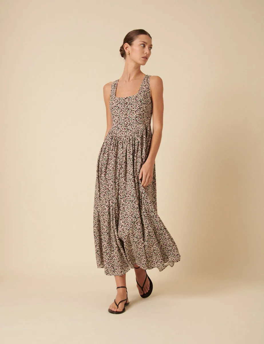 Cream Ditsy Floral Drop Waist Cora Midi Dress sold by Nobody's Child