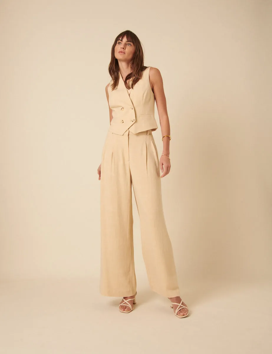 Cream Isabelle Wide Leg Trousers sold by Nobody's Child