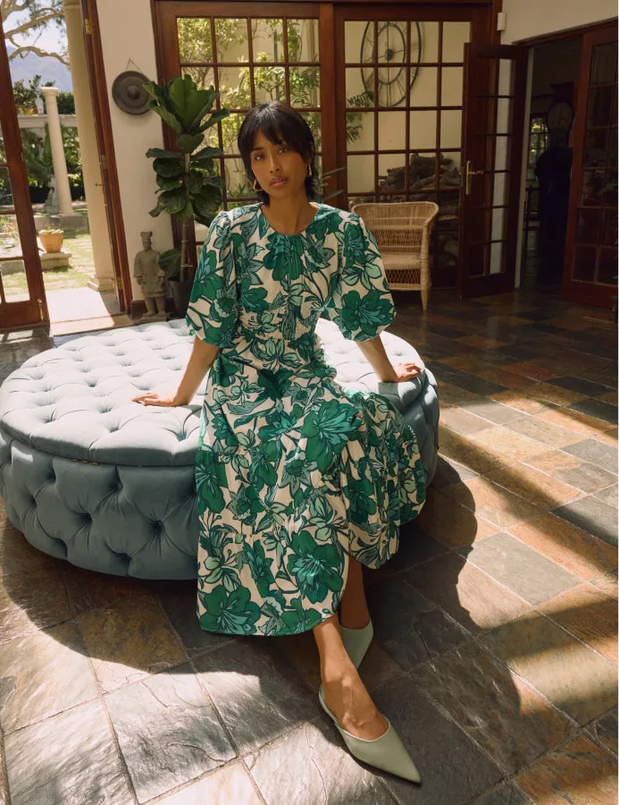 Green Floral Printed Zelda Midi Dress sold by Nobody's Child