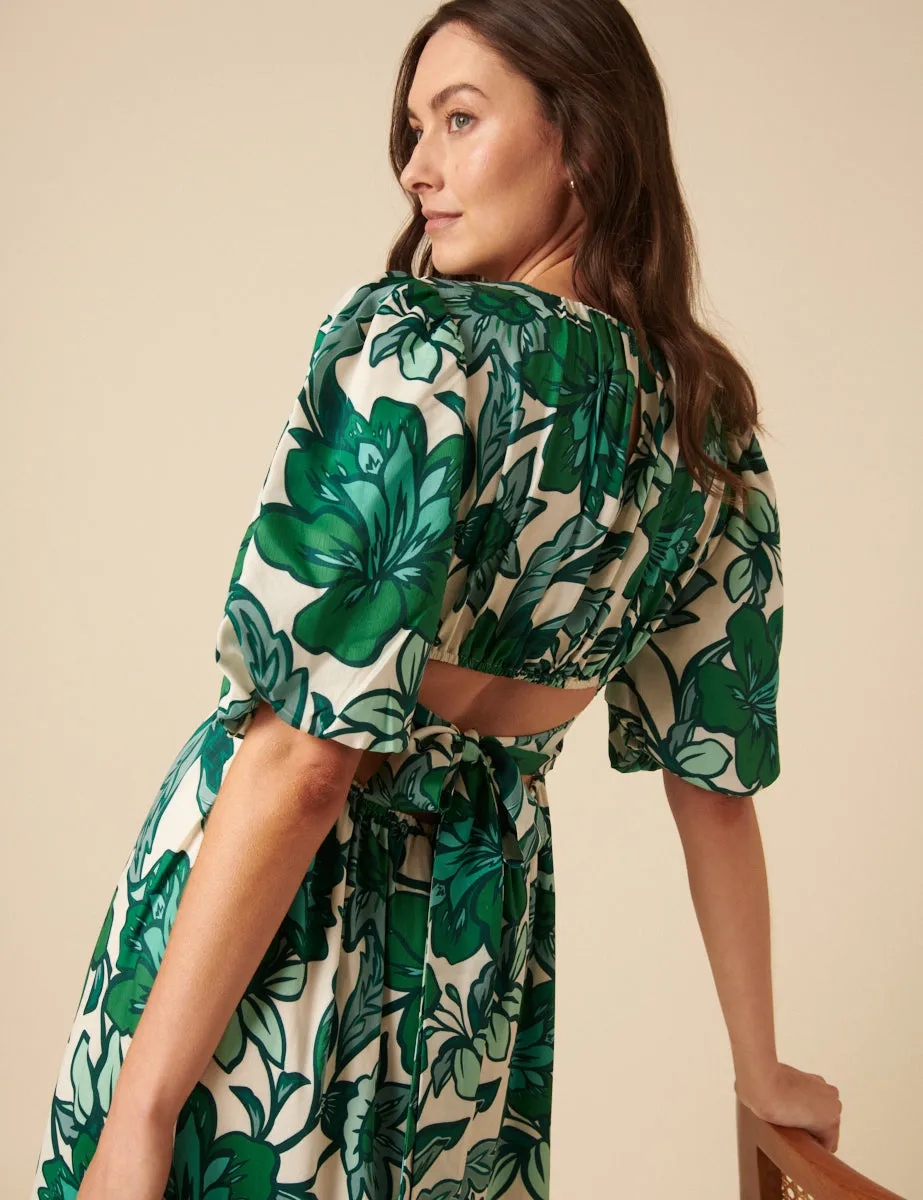 Green Floral Printed Zelda Midi Dress sold by Nobody's Child product image thumbnail 3