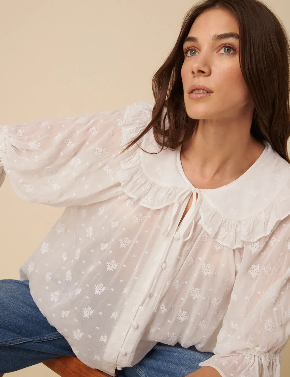 White Frill Collar Floral Embroidered Blouse sold by Nobody's Child product image thumbnail 2
