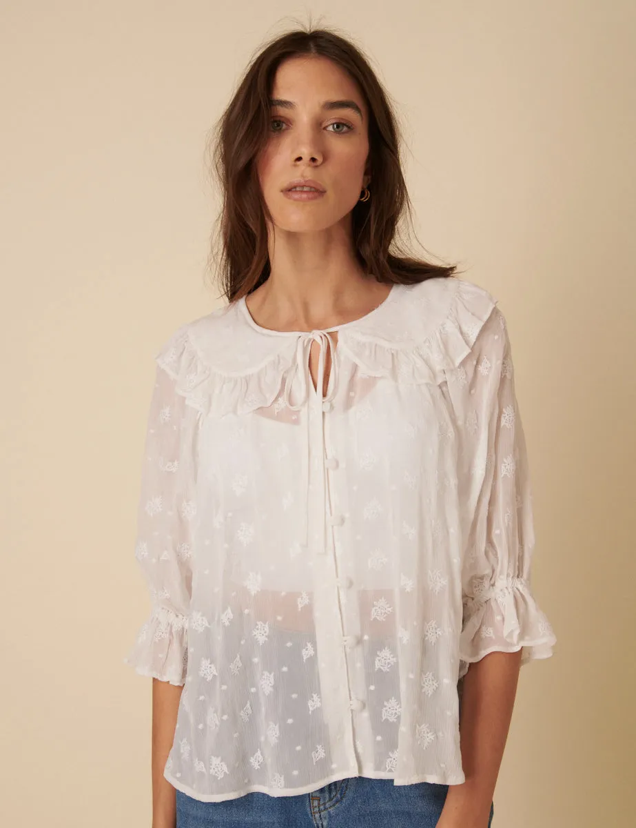 White Frill Collar Floral Embroidered Blouse sold by Nobody's Child product image thumbnail 4