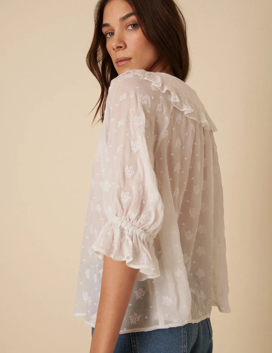 White Frill Collar Floral Embroidered Blouse sold by Nobody's Child product image thumbnail 5