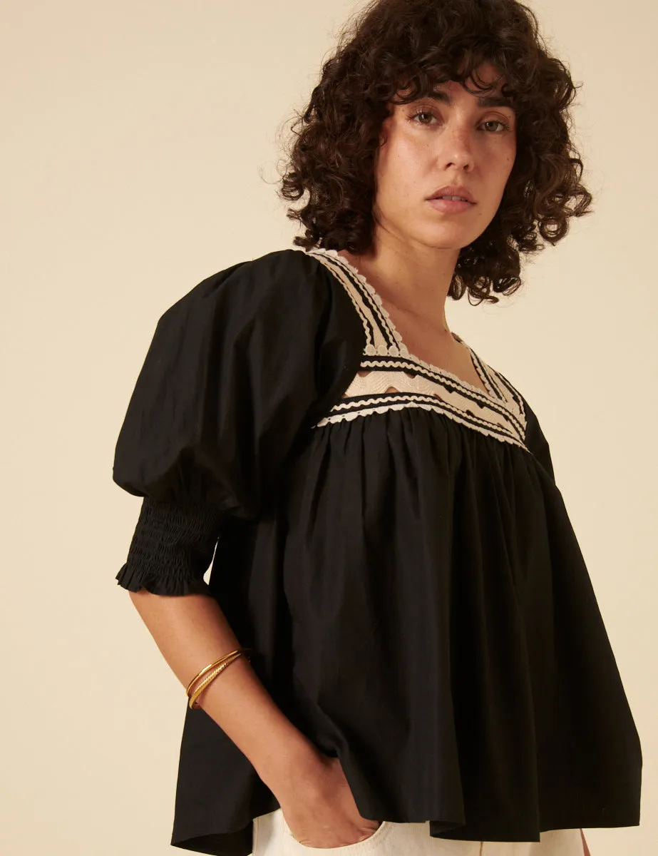 Black Crochet Trim Blouse sold by Nobody's Child product image thumbnail 4