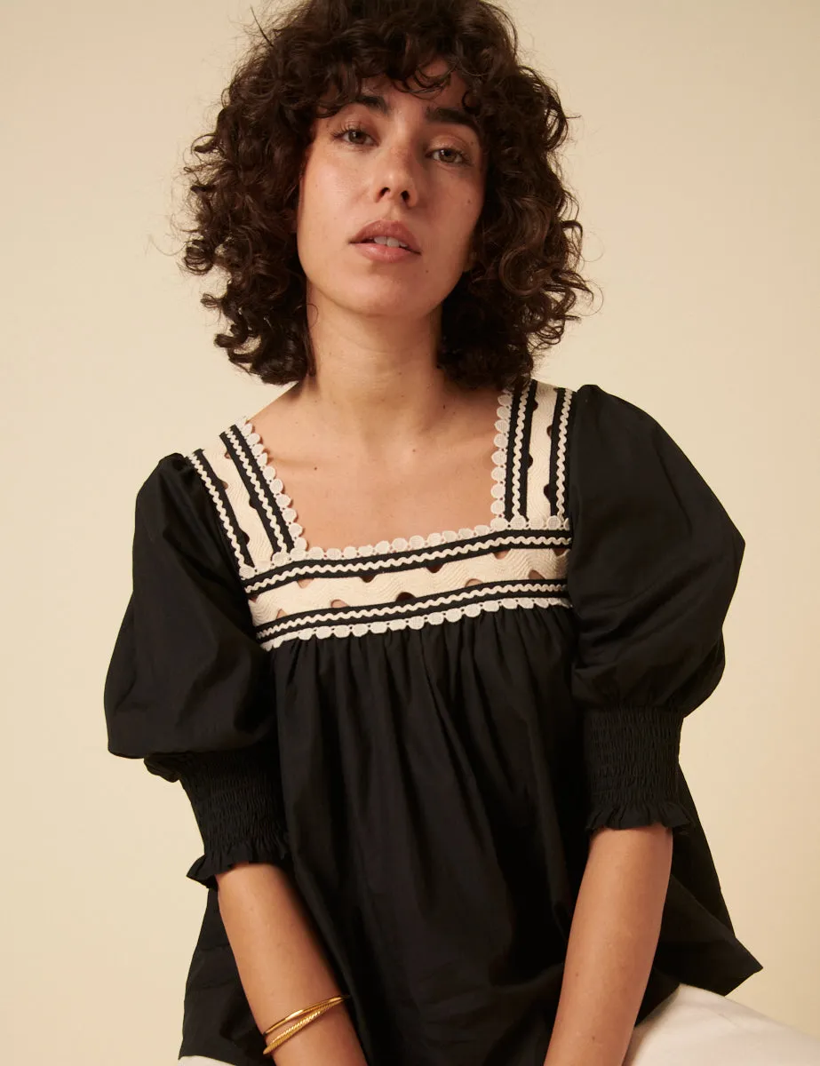 Black Crochet Trim Blouse sold by Nobody's Child product image thumbnail 2