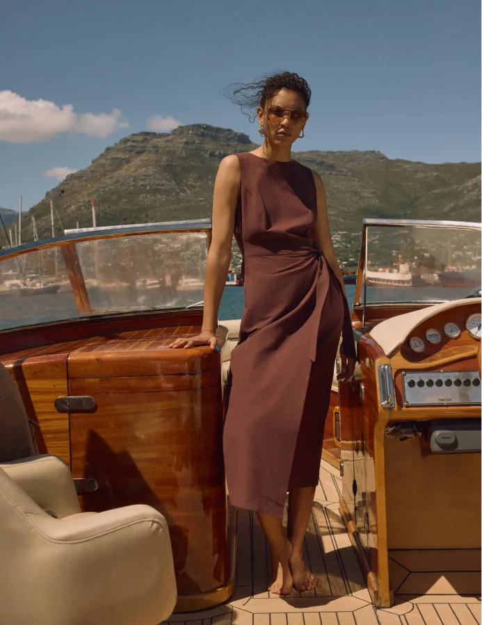 Brown Tie Waist Lottie Midi Dress sold by Nobody's Child