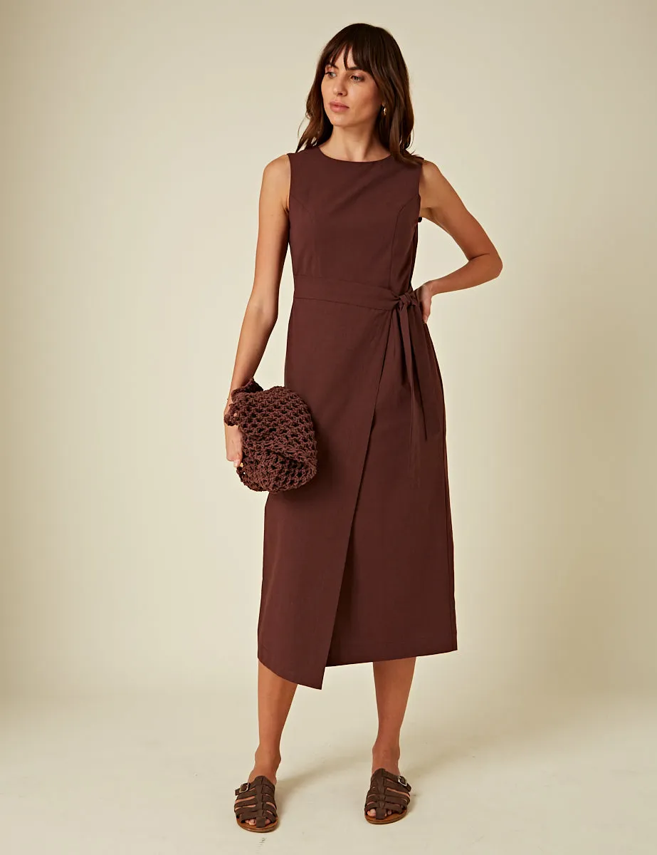 Brown Tie Waist Lottie Midi Dress sold by Nobody's Child product image thumbnail 2