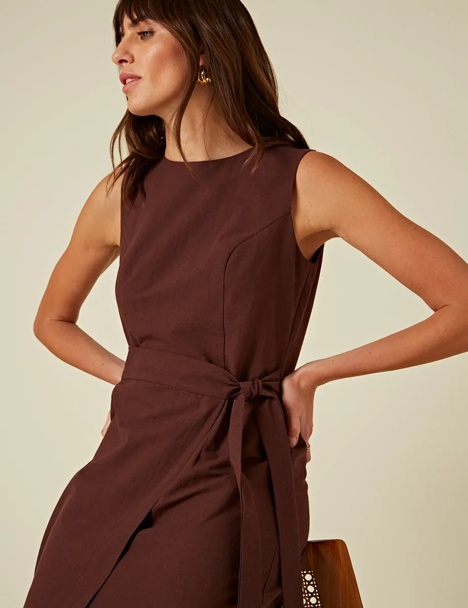 Brown Tie Waist Lottie Midi Dress sold by Nobody's Child product image thumbnail 3