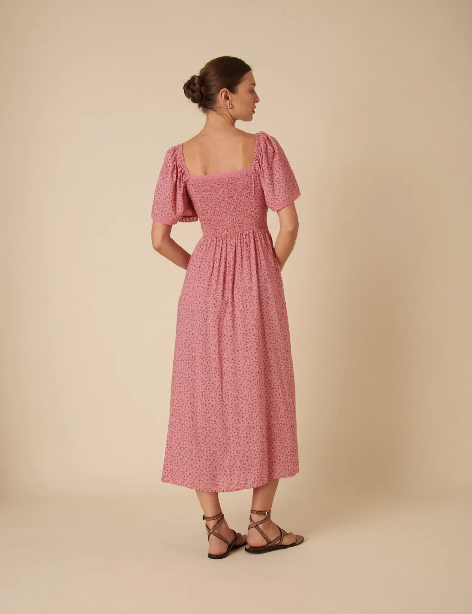 Pink Floral Ruched Mia Midi Dress sold by Nobody's Child product image thumbnail 5