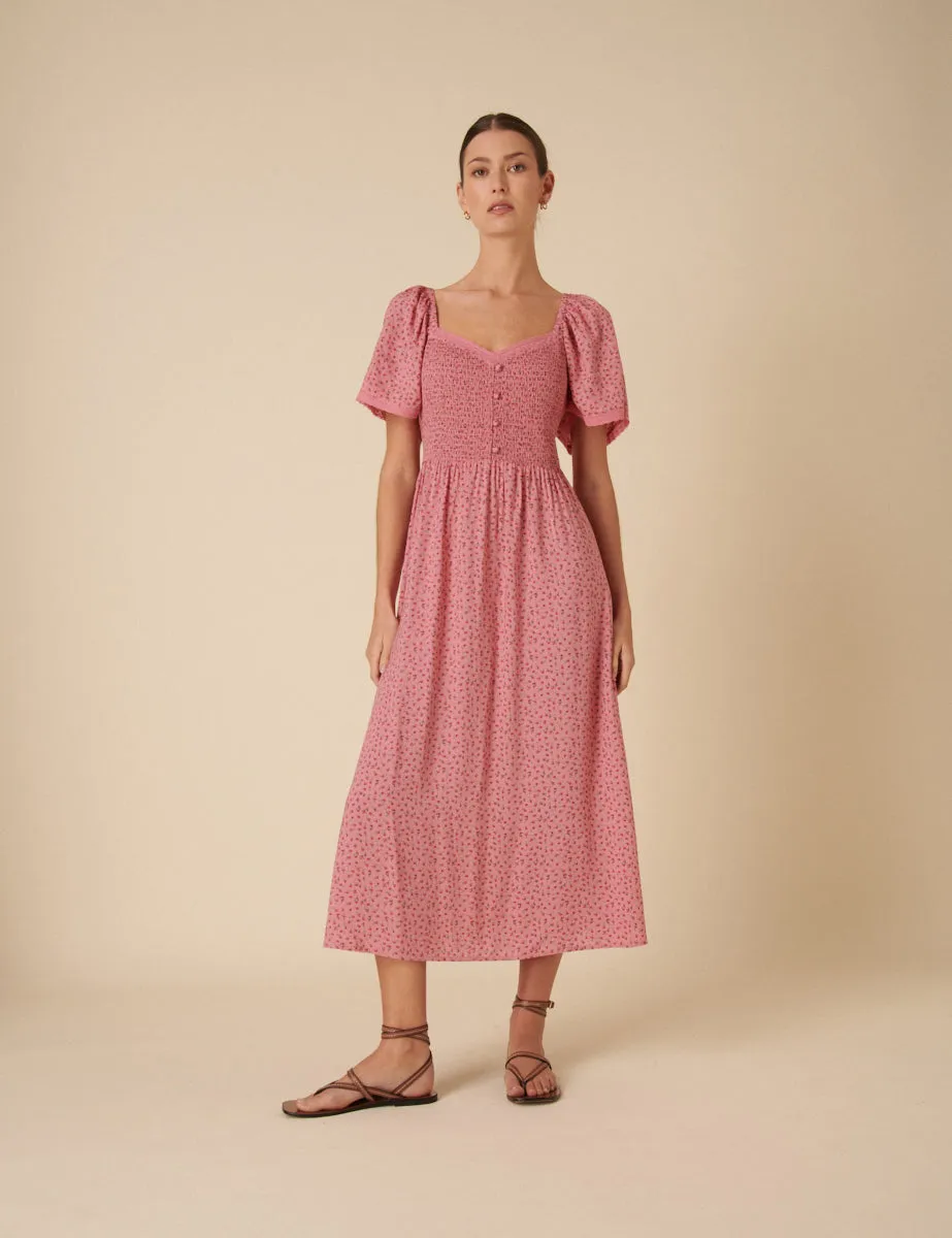 Pink Floral Ruched Mia Midi Dress sold by Nobody's Child product image thumbnail 2