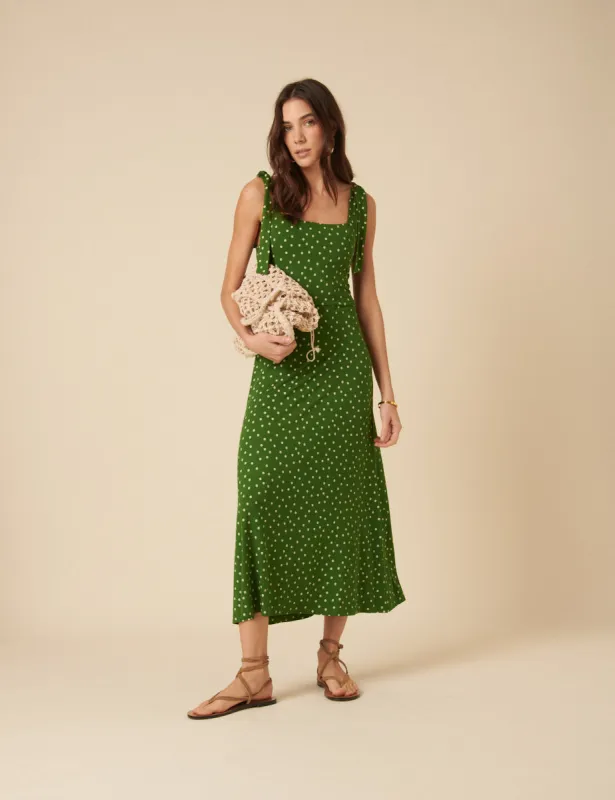 Green Polka Dot Adrian Midi Dress sold by Nobody's Child