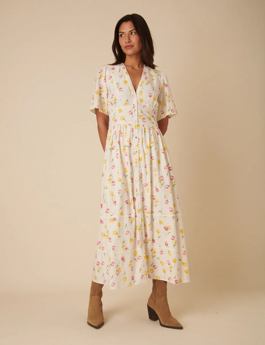 Cream Floral Sorcha Midi Dress sold by Nobody's Child product image thumbnail 3