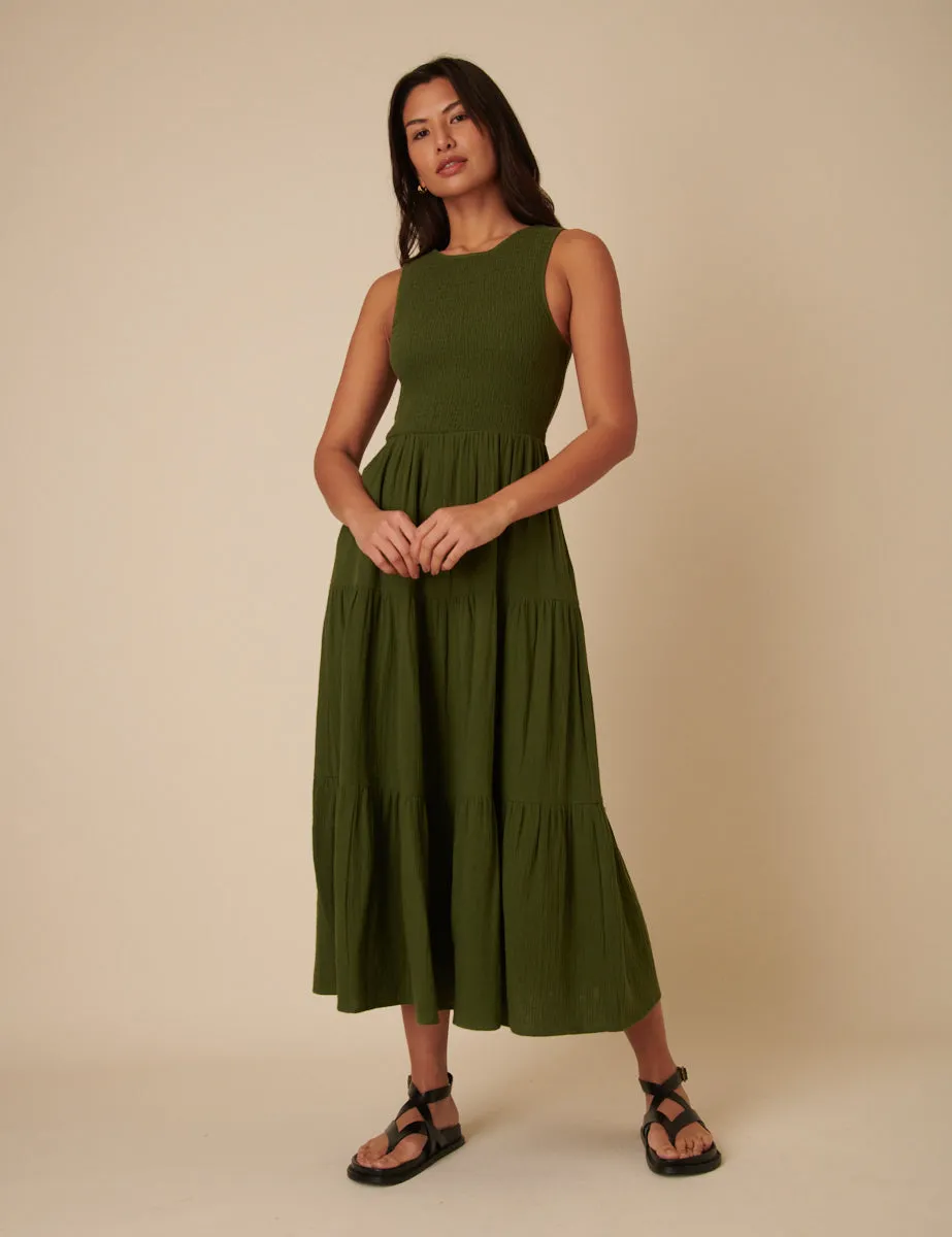 Green Sleeveless Tiered Charlie Midi Dress sold by Nobody's Child product image thumbnail 3
