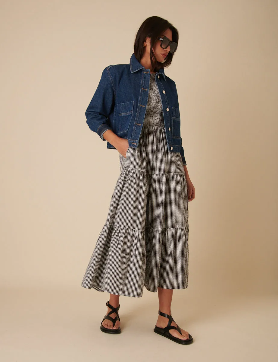 Black Gingham Sleeveless Tiered Charlie Midi Dress sold by Nobody's Child product image thumbnail 2