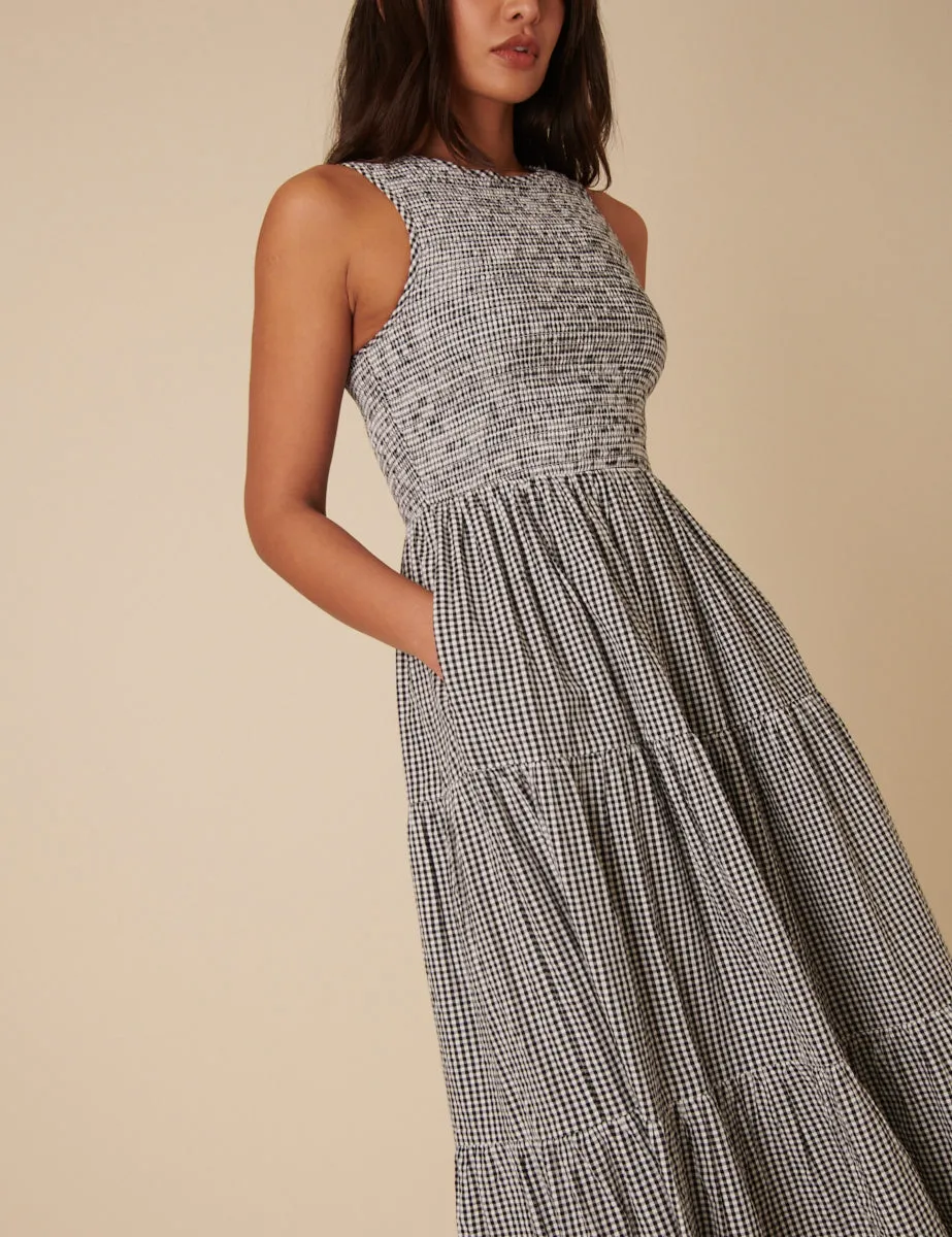 Black Gingham Sleeveless Tiered Charlie Midi Dress sold by Nobody's Child product image thumbnail 3