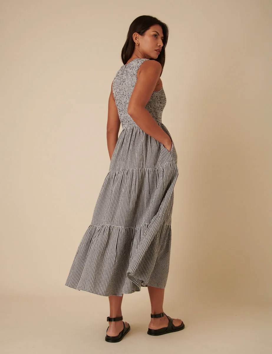 Black Gingham Sleeveless Tiered Charlie Midi Dress sold by Nobody's Child product image thumbnail 4