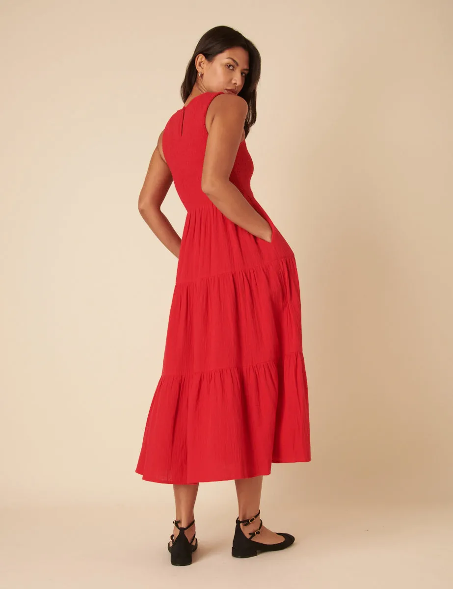 Red Sleeveless Tiered Charlie Midi Dress sold by Nobody's Child product image thumbnail 4