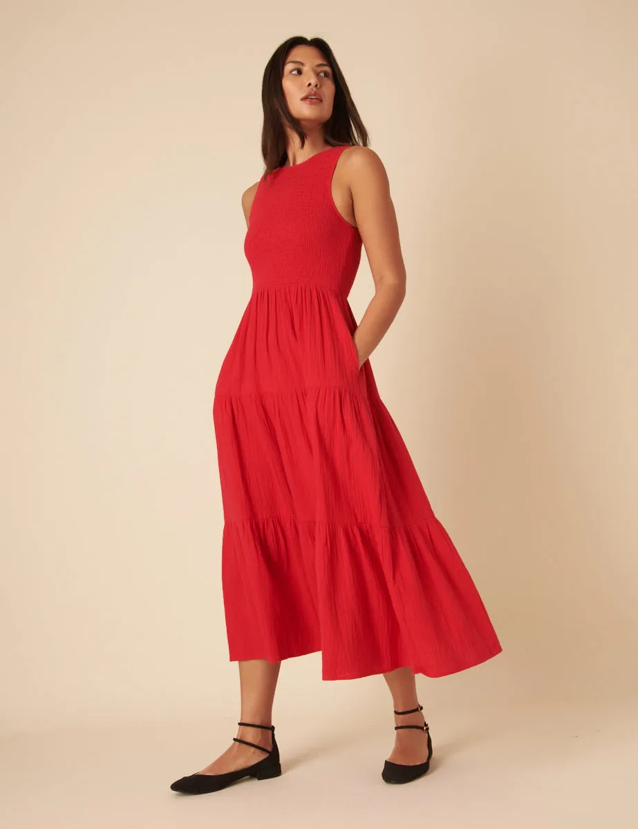 Red Sleeveless Tiered Charlie Midi Dress sold by Nobody's Child product image thumbnail 2