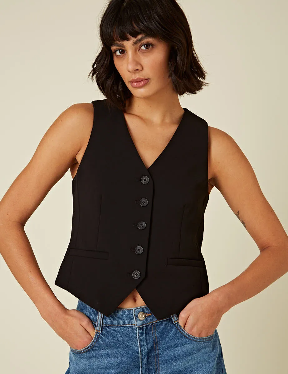 Black V-Neck Waistcoat sold by Nobody's Child