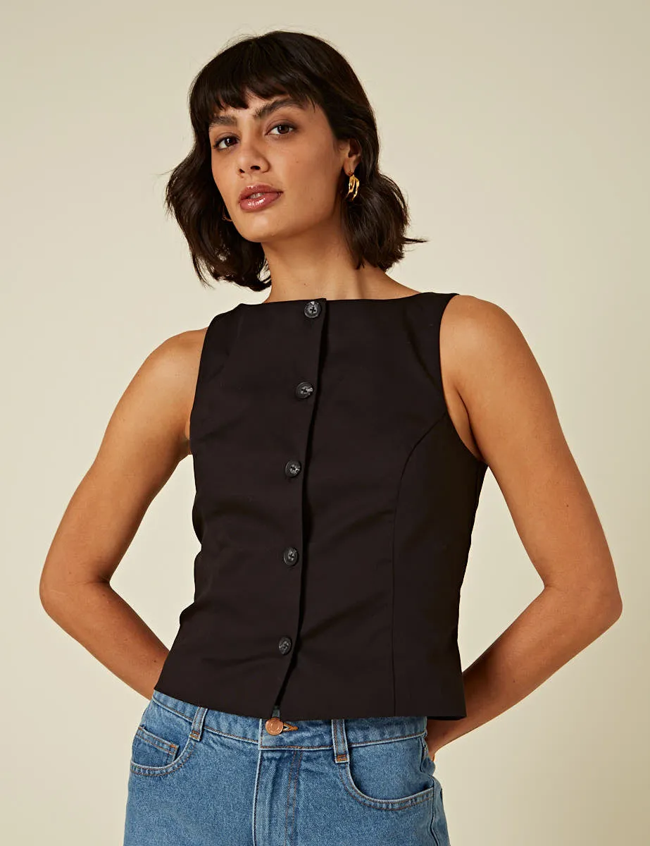 Black Slash Neck Waistcoat sold by Nobody's Child