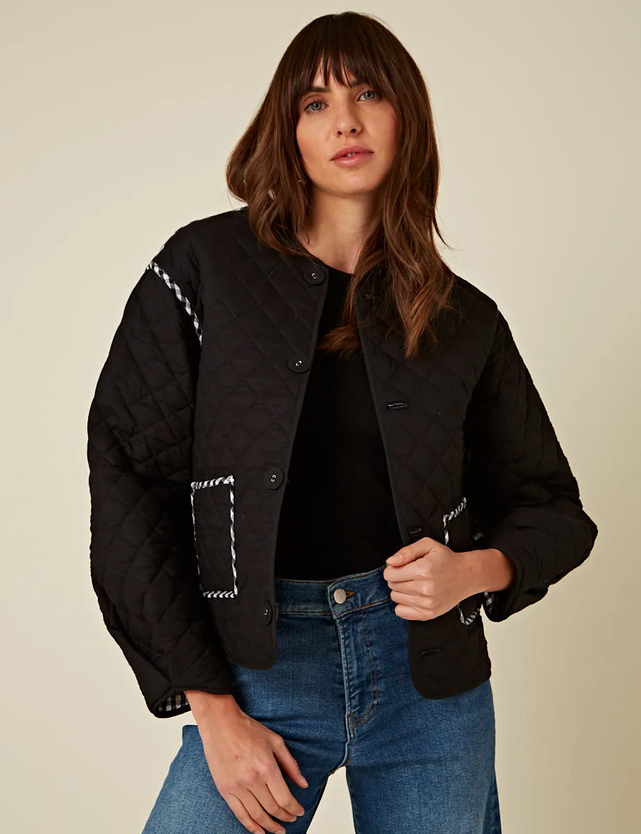 Black Gingham Reversible Quilted Jacket sold by Nobody's Child product image thumbnail 2