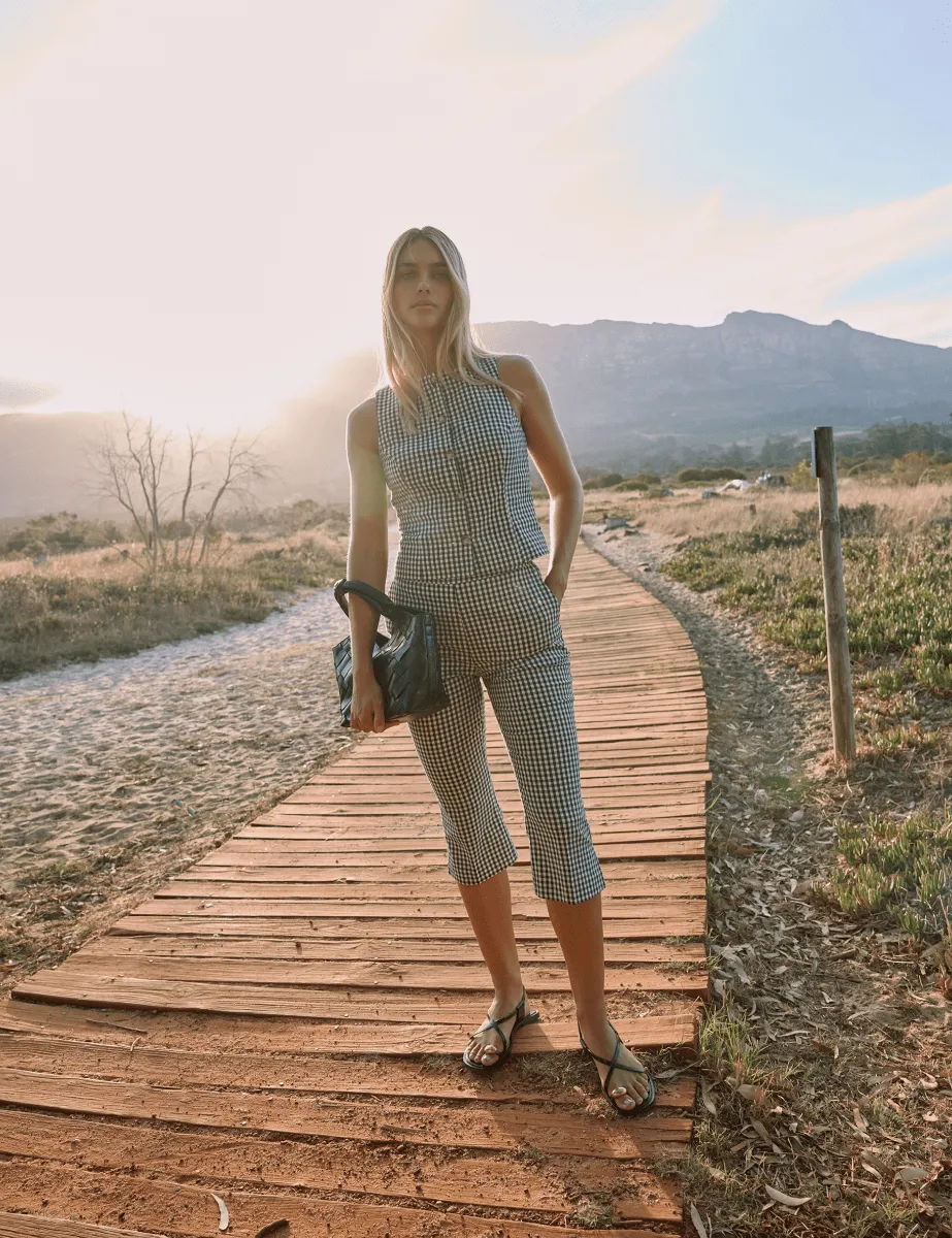 Black Gingham Capri Trousers sold by Nobody's Child