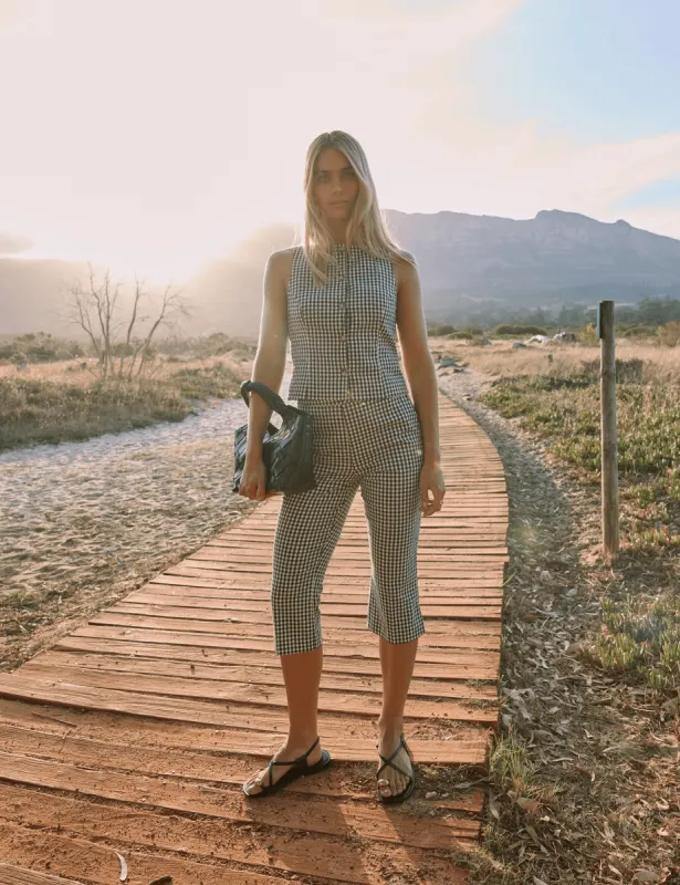 Black Slash Neck Gingham Waistcoat sold by Nobody's Child