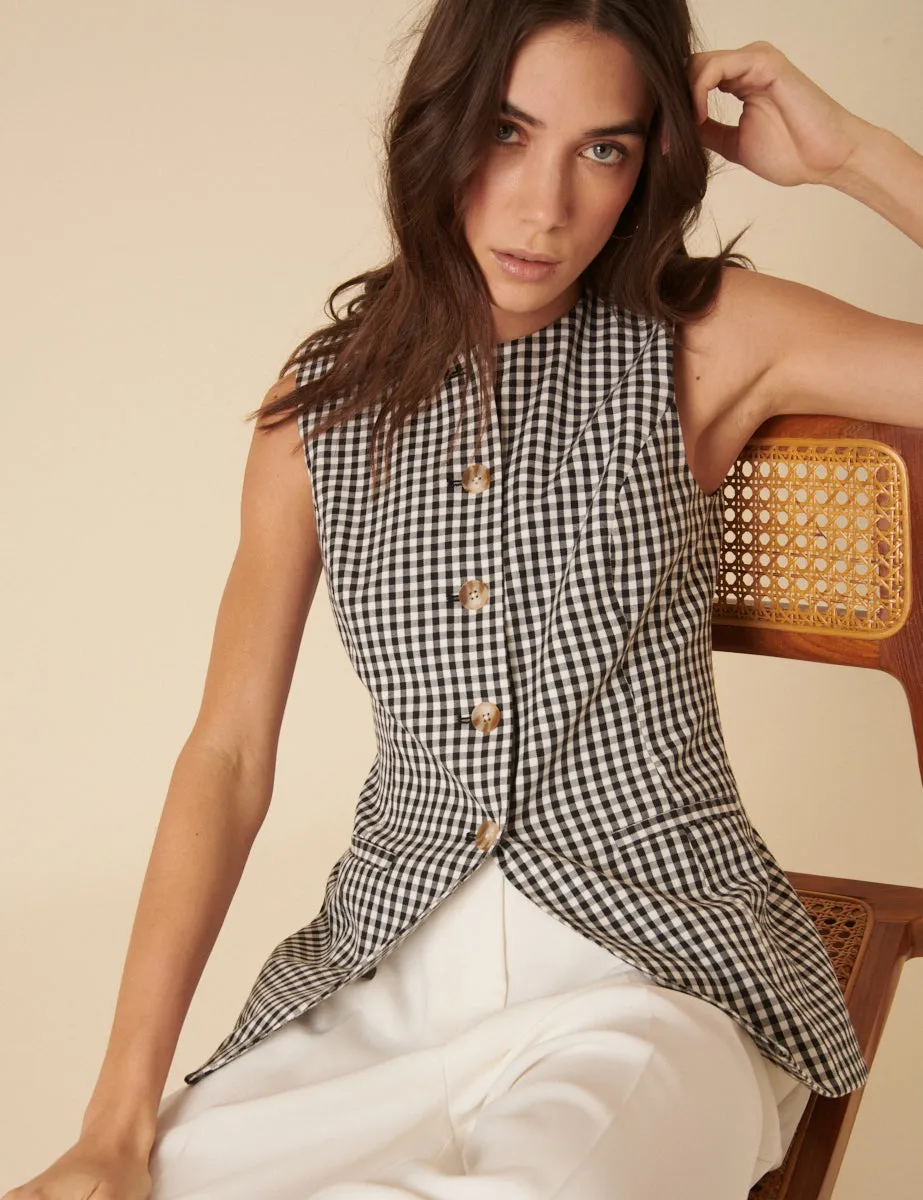Black Gingham Longline Crew Neck Waistcoat sold by Nobody's Child product image thumbnail 2