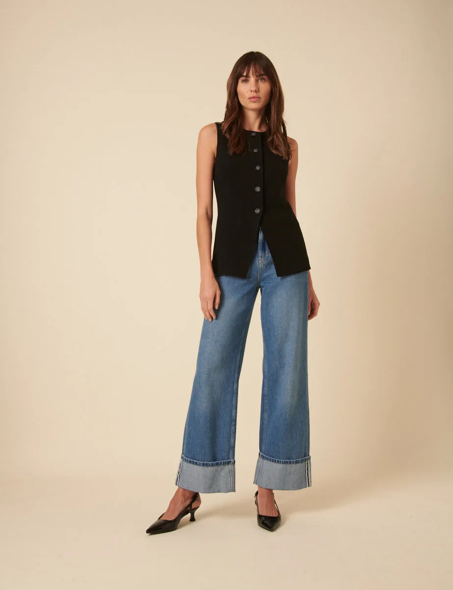 Black Longline Crew Neck Waistcoat sold by Nobody's Child product image thumbnail 3