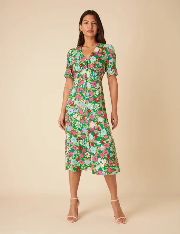 Green Floral Alexa Midi Dress sold by Nobody's Child