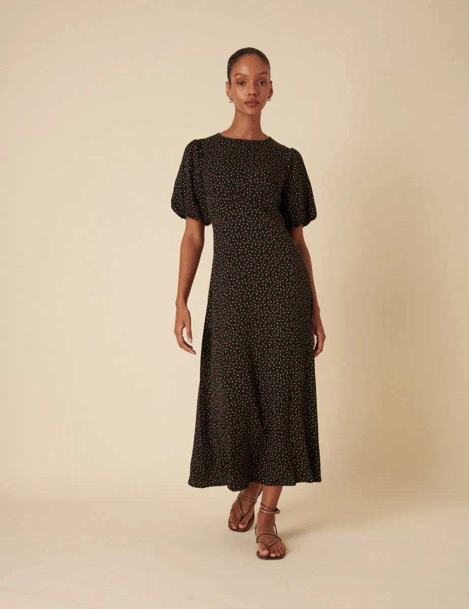 Black Floral Benita Midi Dress sold by Nobody's Child