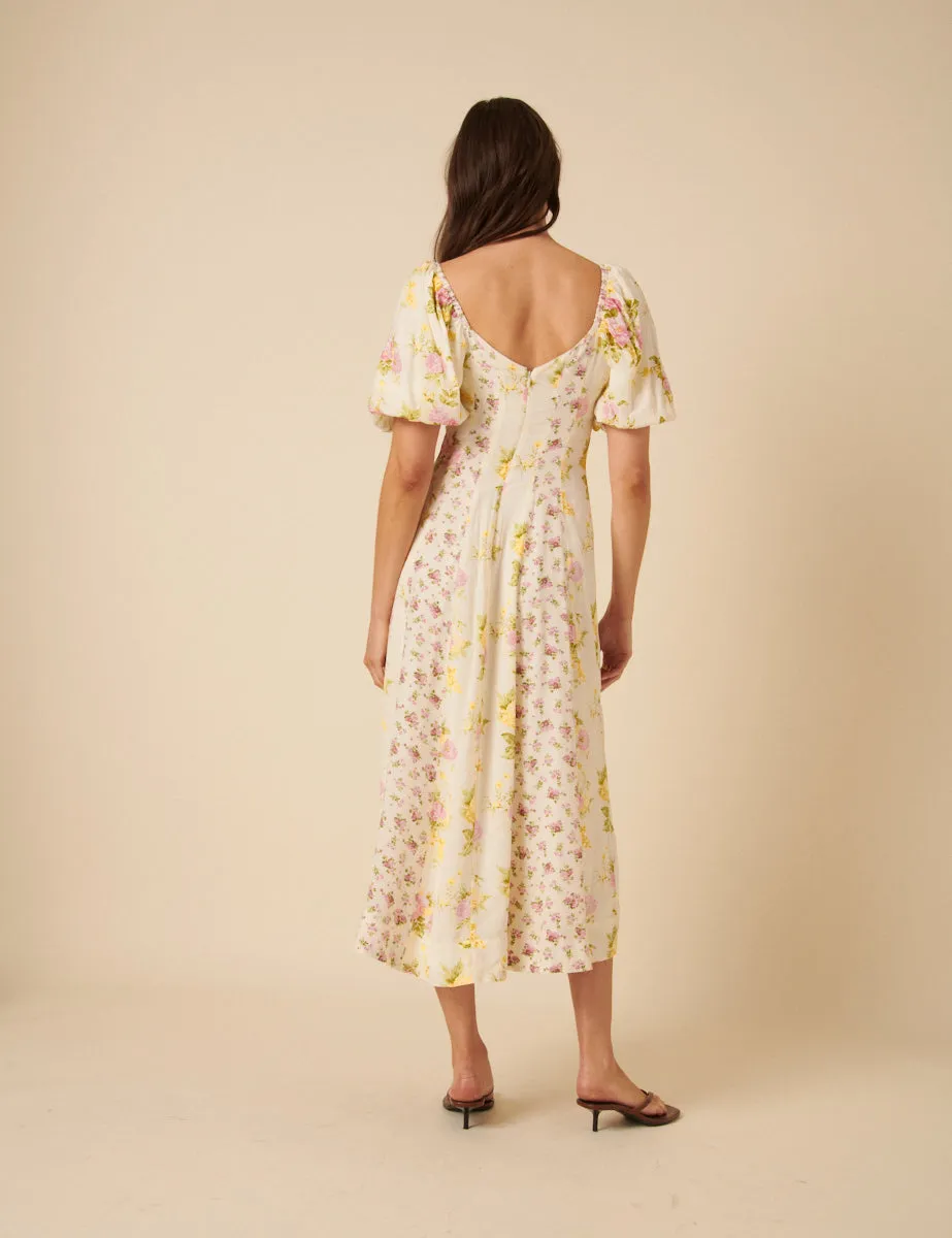 White Floral Peony Midi Dress sold by Nobody's Child product image thumbnail 4