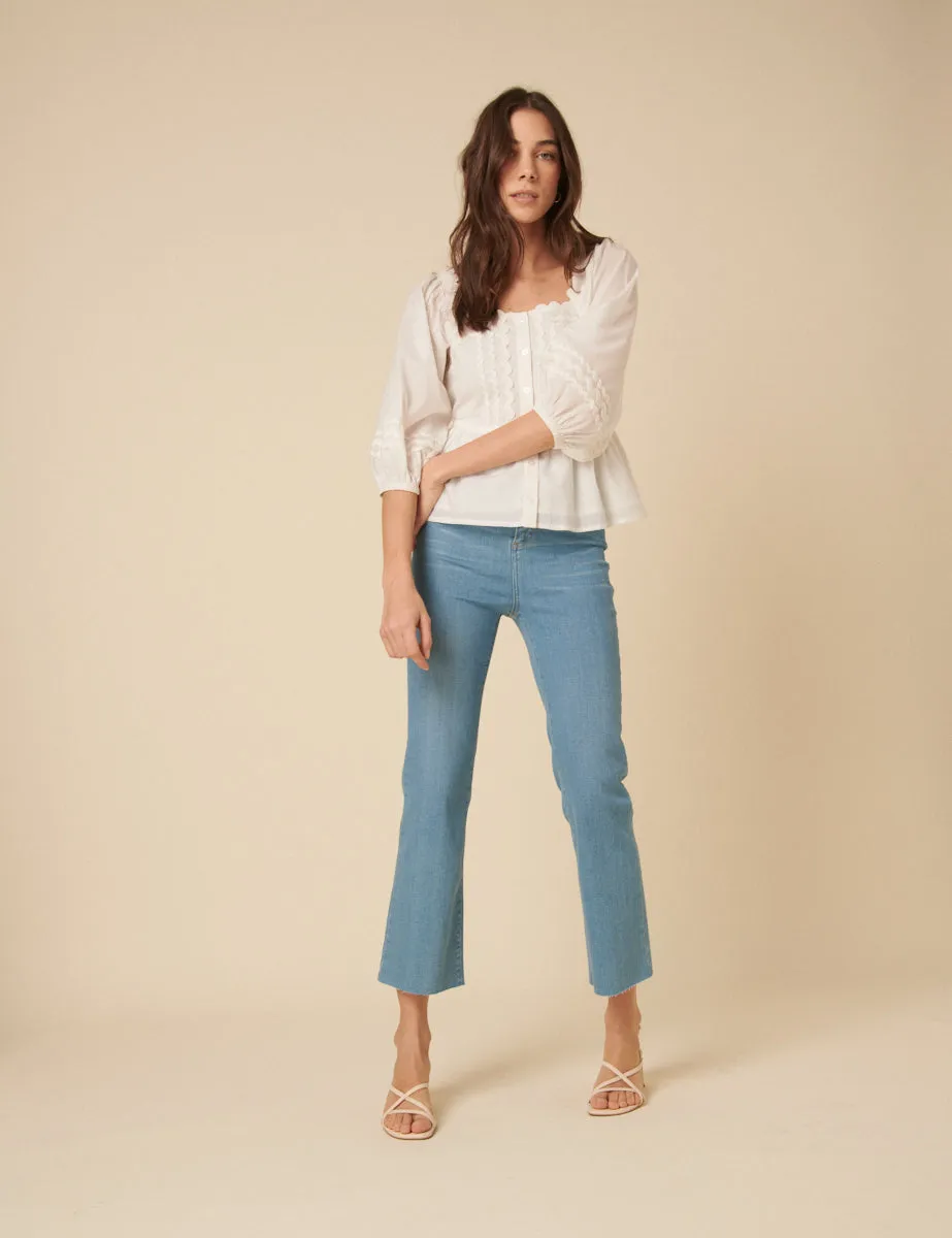 Light Blue High Rise Cropped Kick Flare Jeans sold by Nobody's Child