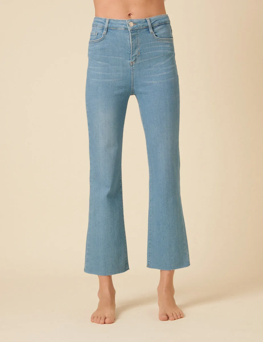 Light Blue High Rise Cropped Kick Flare Jeans sold by Nobody's Child product image thumbnail 3