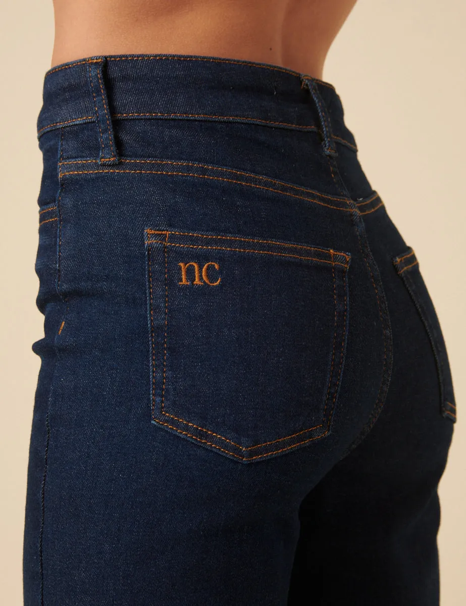 Dark Blue High Rise Cropped Kick Flare Jeans sold by Nobody's Child product image thumbnail 2