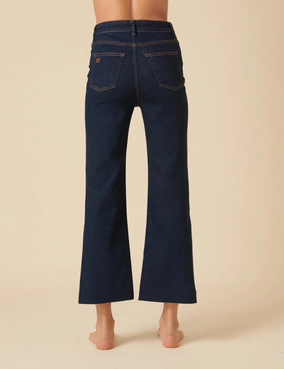 Dark Blue High Rise Cropped Kick Flare Jeans sold by Nobody's Child product image thumbnail 4