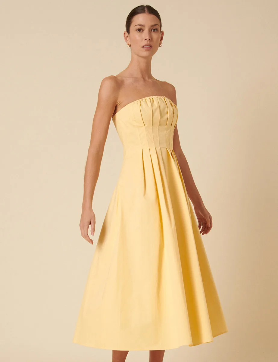 Butter Yellow Bandeau Emmett Midi Dress sold by Nobody's Child