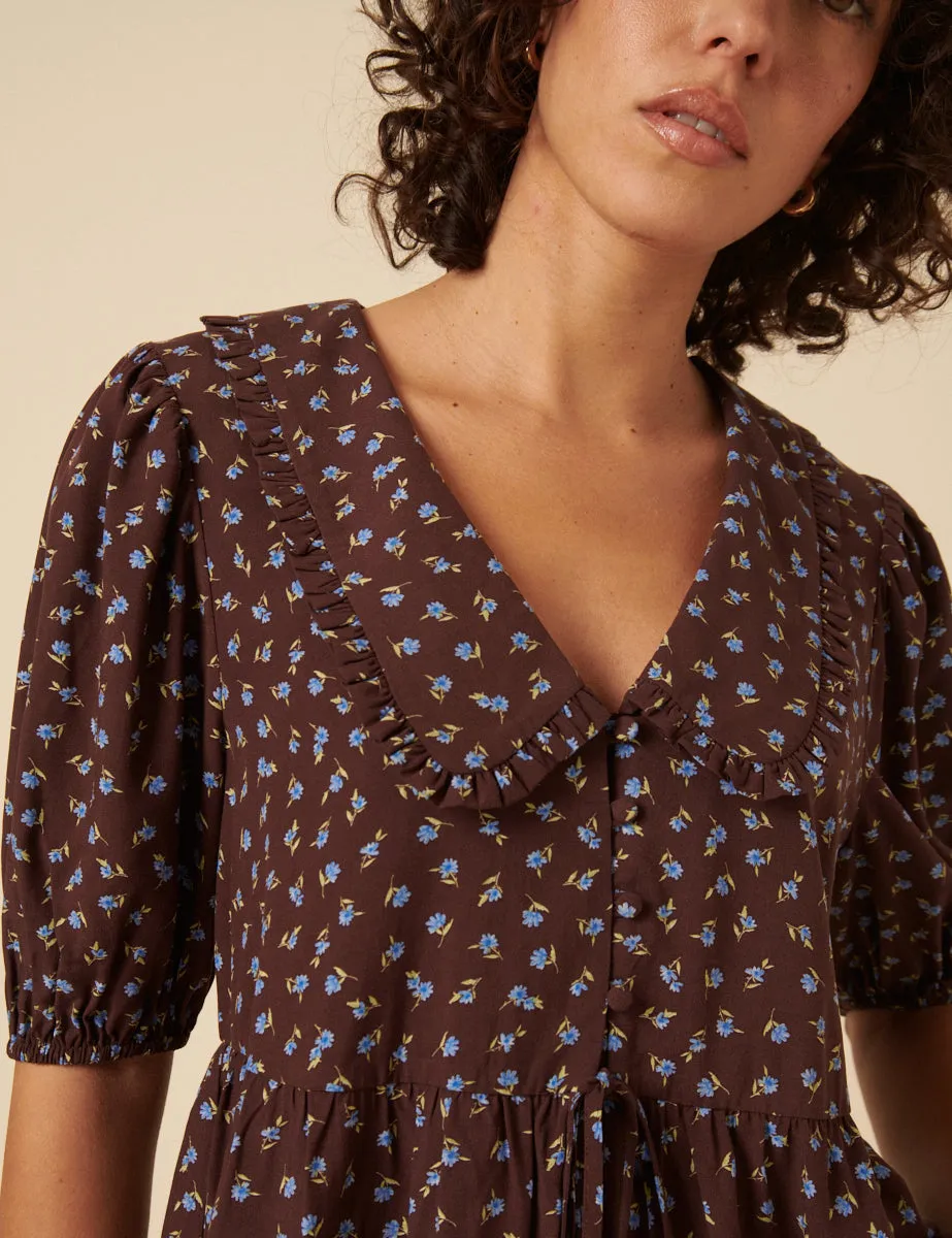 Brown Floral Collared Blouse sold by Nobody's Child product image thumbnail 4