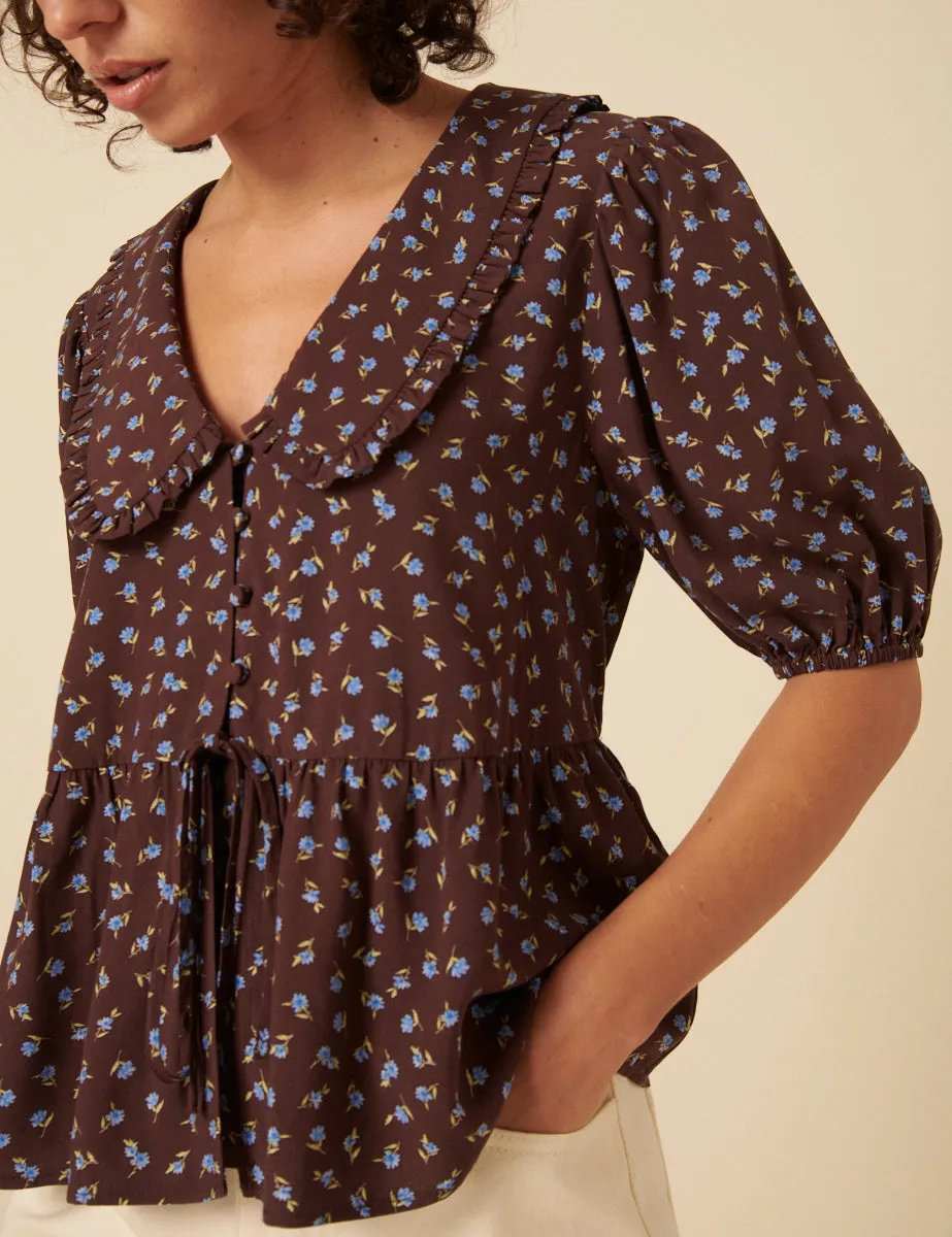 Brown Floral Collared Blouse sold by Nobody's Child product image thumbnail 5