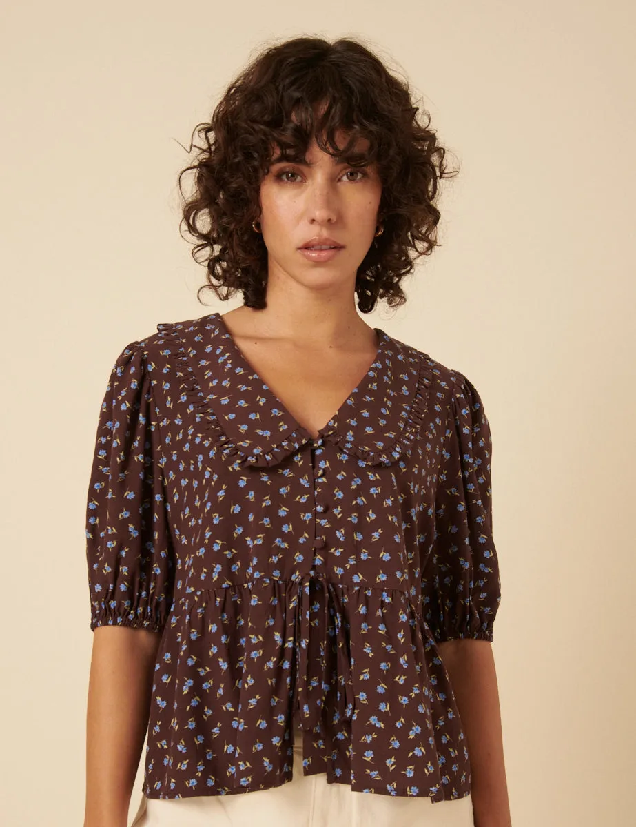 Brown Floral Collared Blouse sold by Nobody's Child
